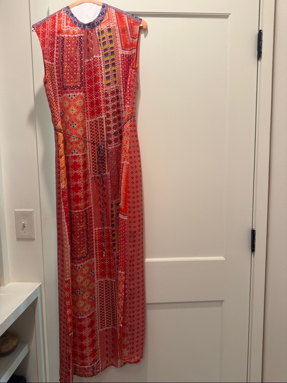 Red Printed Sleeveless Maxi Dress